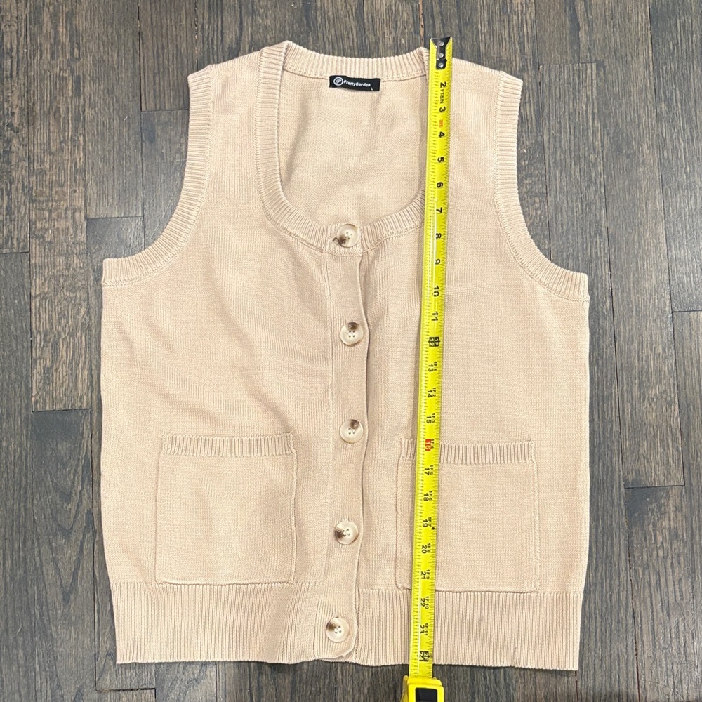 Beige Sleeveless Button-Up Cardigan